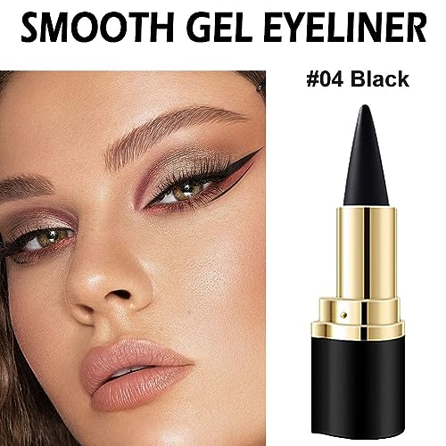 Black Gel Eyeliner Pencil - Waterproof Matte Eye Makeup Set with Eyeliner & Eyebrow Tips - 1 Pack