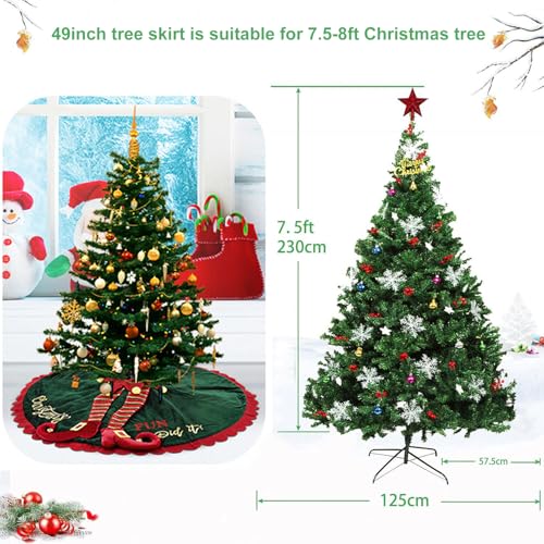 Elf Christmas Tree Skirt 48 Inch Velvet Holiday Decor with Ripple Trim