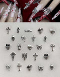 Gothic Nail Charms Set - 130 Pieces Y2K Punk Emo Silver & Black Nail Art Accessories