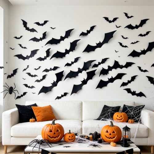 60 Pcs 3D Halloween Bat Decorations Set - Removable Wall Decor for Party & Home - Variation of THIS listing