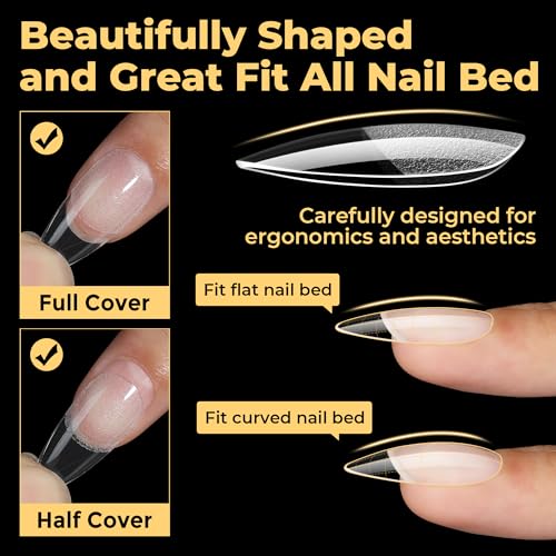 Medium Almond Gel Nail Tips - 240PCS Soft Press On Fake Nails with Reinforced Tips