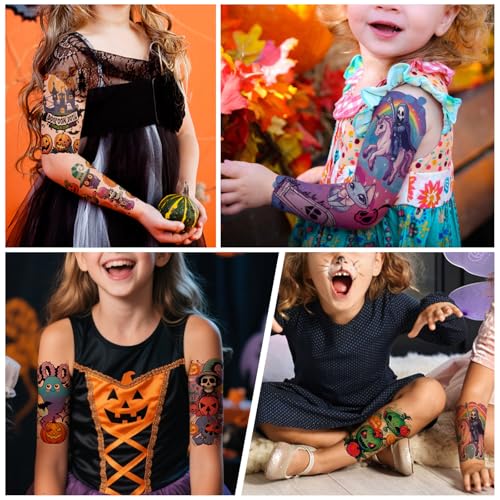 Halloween Temporary Tattoos for Kids - Full Arm Sleeve Pumpkin Design, 52 Sheets, Water-Resistant Fun