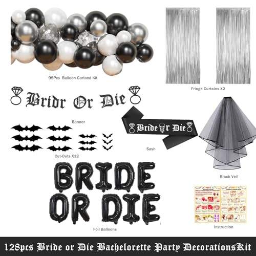 Gothic Bachelorette Party Decorations Set with Balloons Banner Veil Fringe Curtains