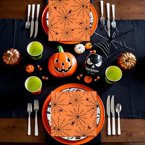 Halloween Spider Web Paper Napkins - 40 Pack, 13x13 Inches, Spooky Table Decor