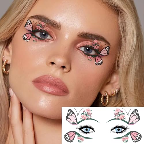 Temporary Eye Tattoo Stickers - 24 Sheets Waterproof & Easy to Apply for Party & Costume Makeup