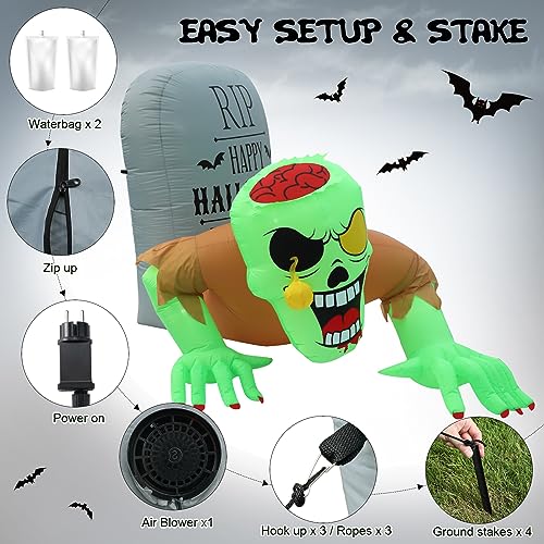 Halloween Inflatable Zombie Tombstone Outdoor Decorations - 8.6Ft Spooky Yard Decor