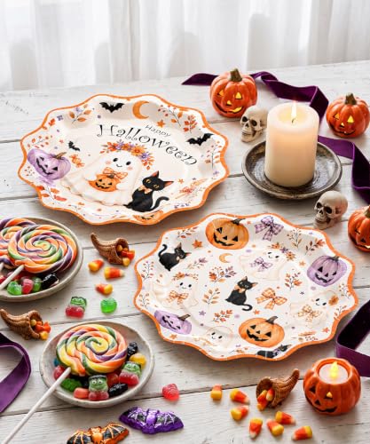 Heavy-Duty Halloween Paper Plates 9 Inch Pumpkin Ghost Gothic Party Supplies