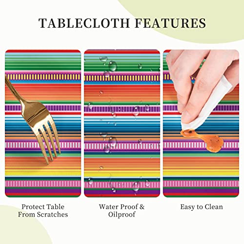 Colorful Mexican Blanket Serape Tablecloth - 54x72 Inches Waterproof Picnic Cover with Black 6x6 Variation