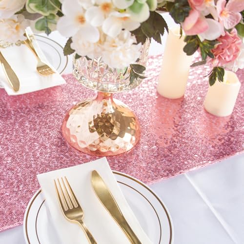 Sequin Table Runner 12x108 Inches Pink Glitter Overlay for Wedding Party - Pack of 2