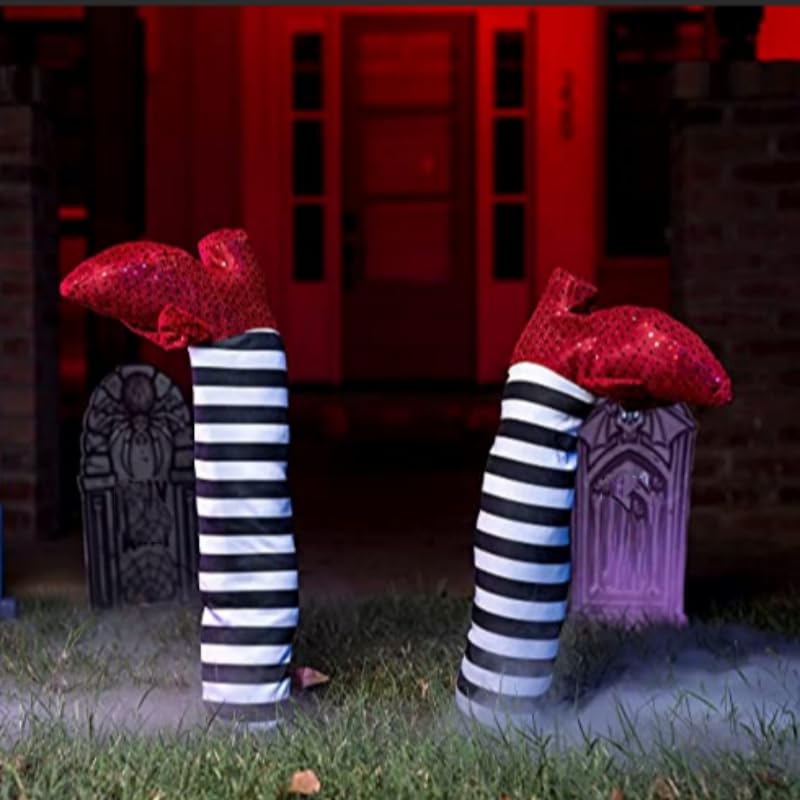 Halloween Witch Legs Prop with Red Shoes - Indoor & Outdoor Decor
