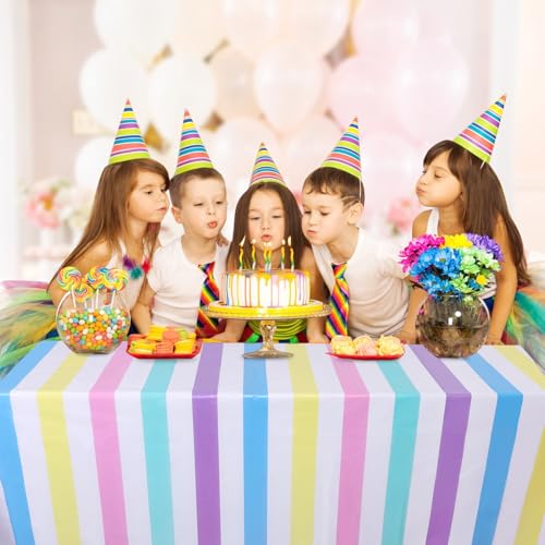 Rainbow Horizontal Striped Tablecloth 3 Pack - Pastel Party Cover, 54x108 Inch Variation of THIS listing