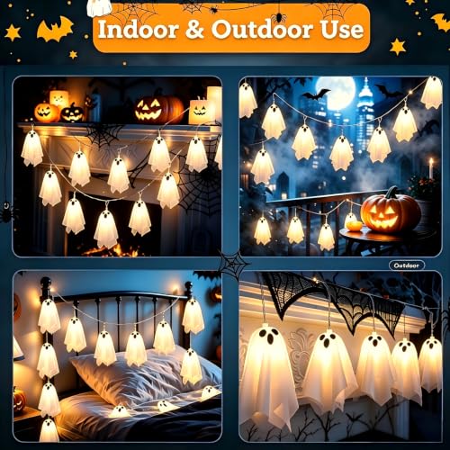 IDEAALS Solar Ghost Halloween Decorations Outdoor - Warm White Lights