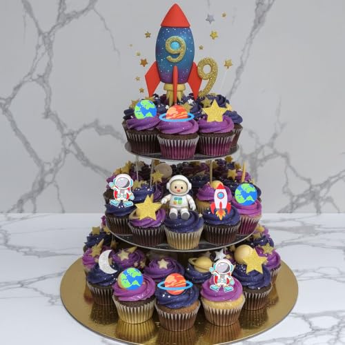 Edible Space Astronaut Cupcake Toppers Set - 12 Variations Planet Rocket Moon