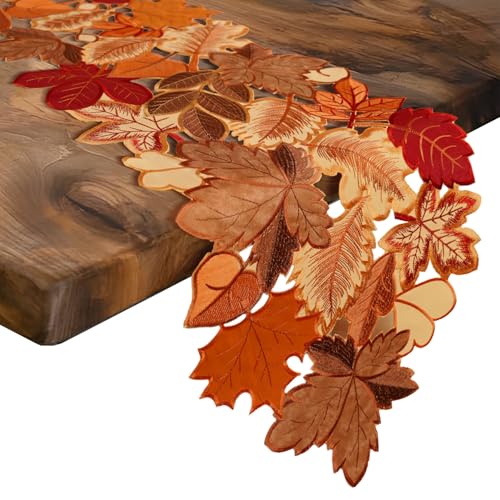 Fall Table Runner 108 Inches Long Autumn Maple Leaf Embroidered - Variation of THIS listing