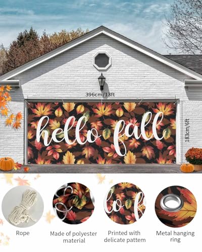 Thanksgiving Garage Door Banner Cover 7x8ft - Fall Maple Leaf Holiday Decor - Maple Leaf Variation