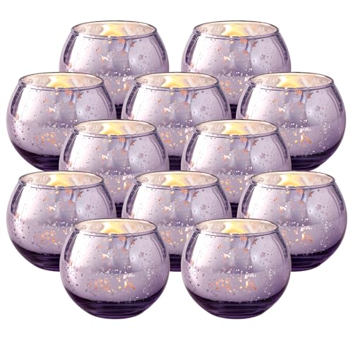 Purple Votive Candle Holder Set of 12 - Mercury Glass Tea Light Holders