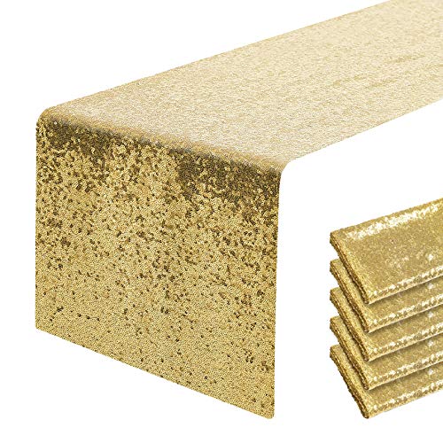 Pufogu Gold Sequin Table Runner 12 x 72 Inches - 2 Pack