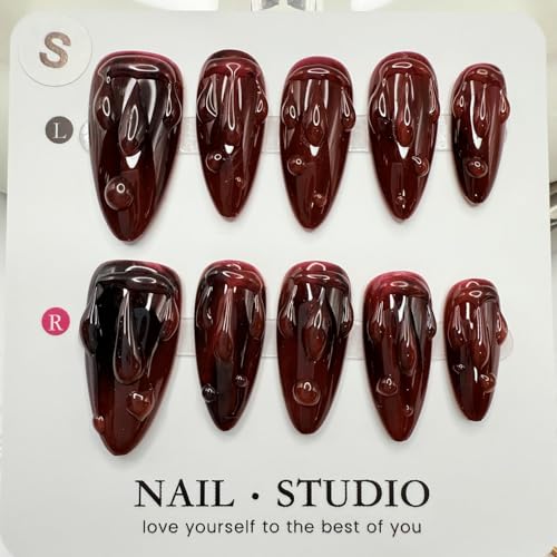 Halloween Blood Droplet False Nails S - Red Glossy Almond Fake Nails
