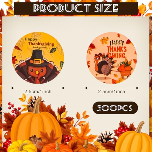 Thanksgiving Round Sticker Set - 500 Decorative Envelope Seals for Parties