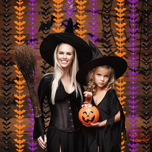 HPMAISON Halloween Foil Fringe Curtains 2 Pack - Bat Orange Black Purple Streamers