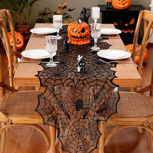 Halloween Black Lace Spider Web Table Runner 6 Pack 18x72 Inches - Variation of THIS listing