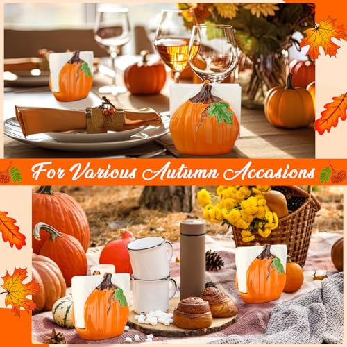 Pumpkin Napkin Holders - Ceramic Fall Table Decor, Set of 2 - Orange