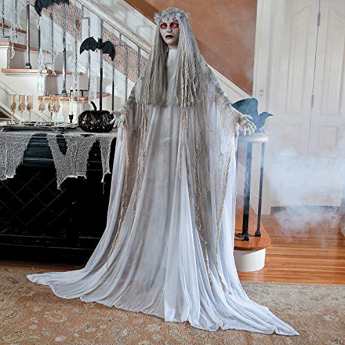Animated 5.7ft Spooky Ghost Girl Halloween Decoration with Light-Up Eyes