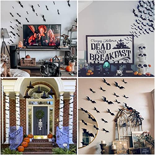 Bat-Shaped 3D Wall Decor - Reusable PVC Halloween Bats Set of 60 with 4 Sizes
