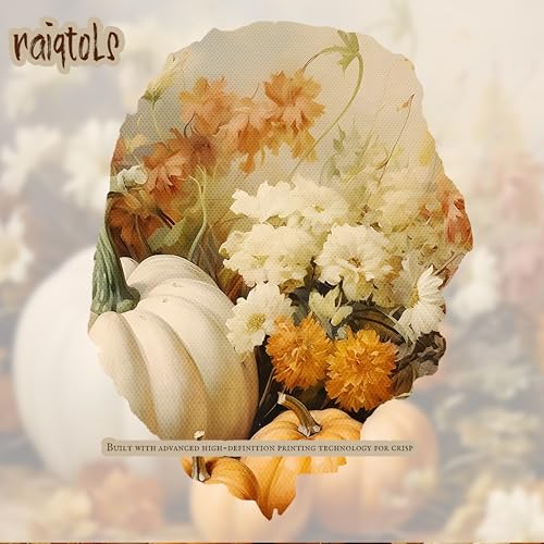 Autumn Pumpkin Wall Art - Framed White Pumpkin & Floral Canvas, 16x12in Rustic Fall Decor
