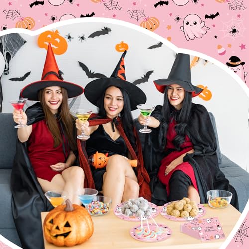 Pink Halloween Party Plates & Napkins Set for 48 Guests - Spooky Birthday Supplies