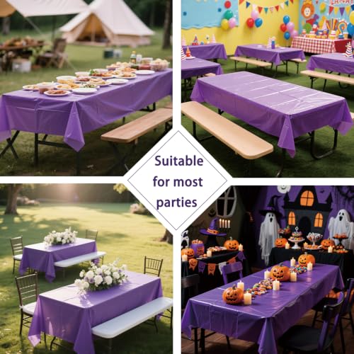 F01 Purple 6 Pack Disposable Plastic Rectangle Tablecloths 54x108 Inches - Party & Event Decor