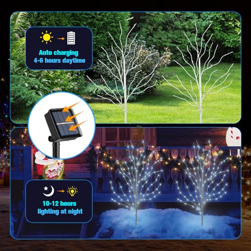 BeHiller 3FT Outdoor Birch Tree Lights - Cool White 140LED Solar Fairy Lights