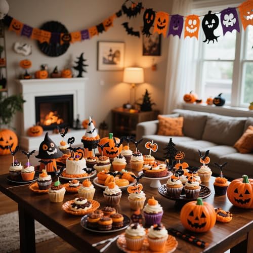 24pcs Halloween Bat Cake Toppers - Baby Shower & Party Decor