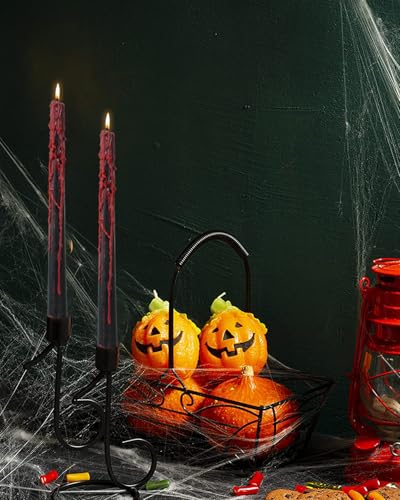 12-Inch Black Vampire Tears Taper Candles Set of 12 - Gothic Blood Drip Candles for Halloween & Spooky Decor