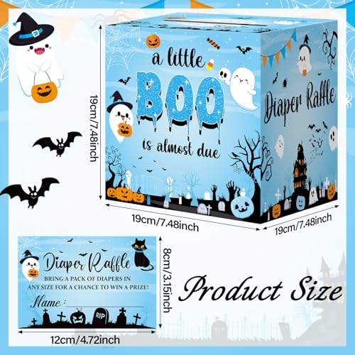 Blue Halloween Diaper Raffle Ticket Set with Box - Baby Shower Party Decorations