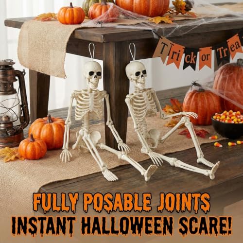 Halloween Hanging Skeletons Set of 2 - 16 Inch Spooky Decor - Variation 2