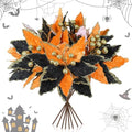 Halloween Black Orange Poinsettia Flowers - Velvet 8-Inch, Set of 8 - Variation of THIS listing