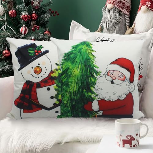 Christmas 20x20 Pillow Covers Set of 4 - Holiday Santa Wreath Snowman Decor