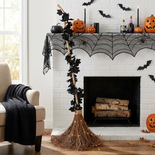 6ft Halloween Giant Witch Broom with Light-Up Rustic Farmhouse Decor