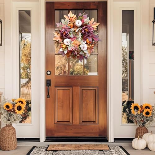Fall Wreath for Front Door - Autumn Decor with Pink Variation - 20 Inch