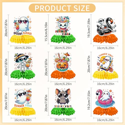 Summer Halloween Ghost Skeleton Honeycomb Party Decorations - 9 Pcs