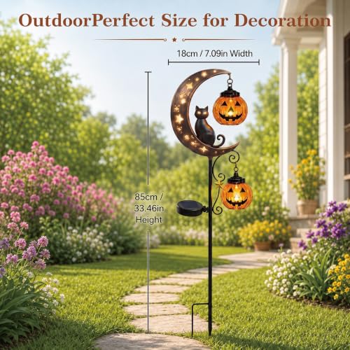 Outdoor Halloween Solar Garden Stake Light with Pumpkin & Black Cat - Style A