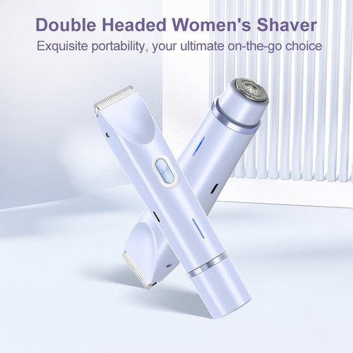 ANFOOS Women's Electric Shaver Bikini Trimmer for Women Razors 2-in-1 Dual Head Design IPX7 Waterproof Wet & Dry Use Body Groomer Hair Trimmer Remover for Facial Underarm Arm Face Leg Bikini (Blue)