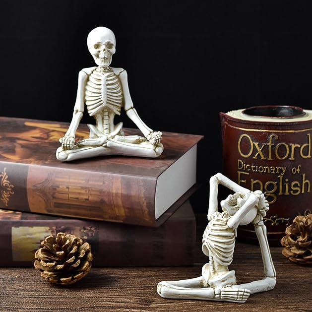 Set of 4 Halloween Skeleton Yoga Figurines - Indoor Resin Skull Decor