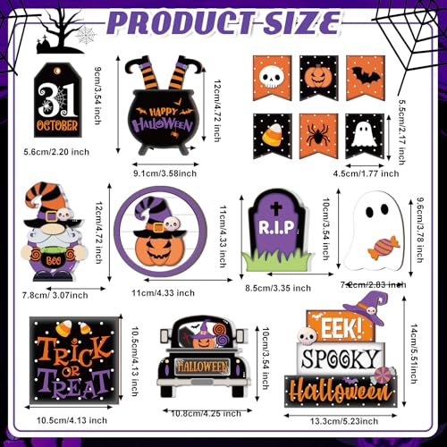 Umigy Halloween Tiered Tray Decor Set - 15 Pumpkin Wooden Signs with Boo Theme