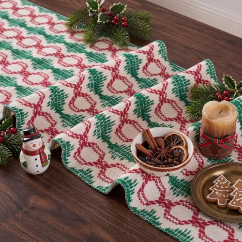 Christmas Boho Table Runner 12x72 Inches - Green Lantern Holiday Decor