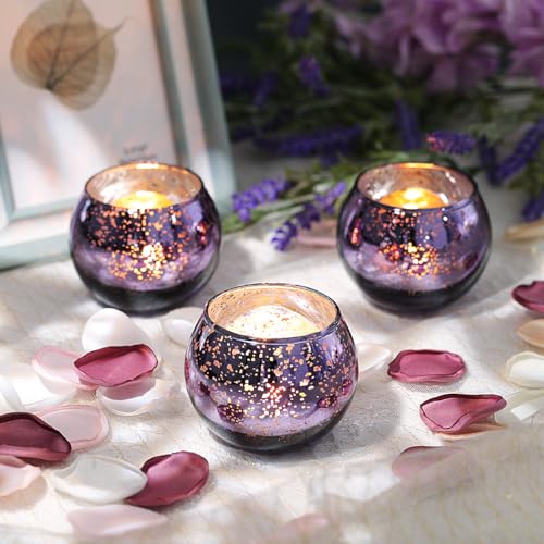Purple Mercury Glass Votive Candle Holders Set of 36 - Elegant Tealight Candles for Weddings & Events