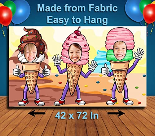 Ice Cream Hole in Face Banner for Kids Party Decorations - 42 x 72 Inch