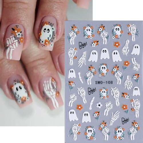 Halloween Nail Art Stickers Decals 8 Sheets Ghost Spider Web Pumpkin Black Cat Halloween 05