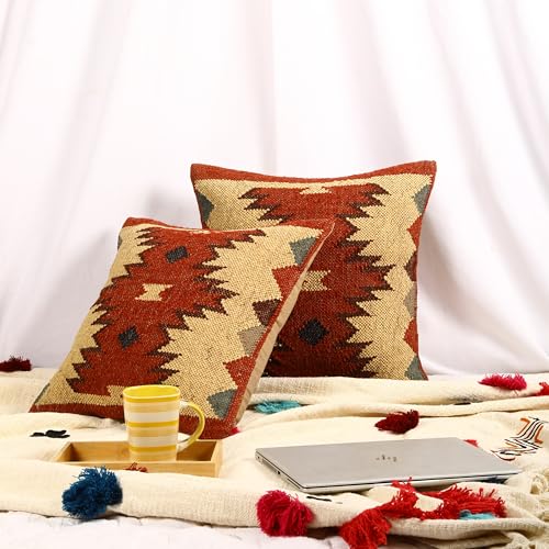 Kilim Pillow Cover Set of 2 - 18x18 Inches Jute Wool Textured Decor - Variation of THIS listing